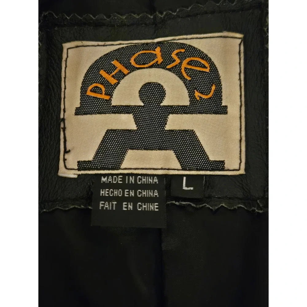 Phase 2 Mens Large Black Leather Field Jacket Multi Pocket Utility Coat Bomber